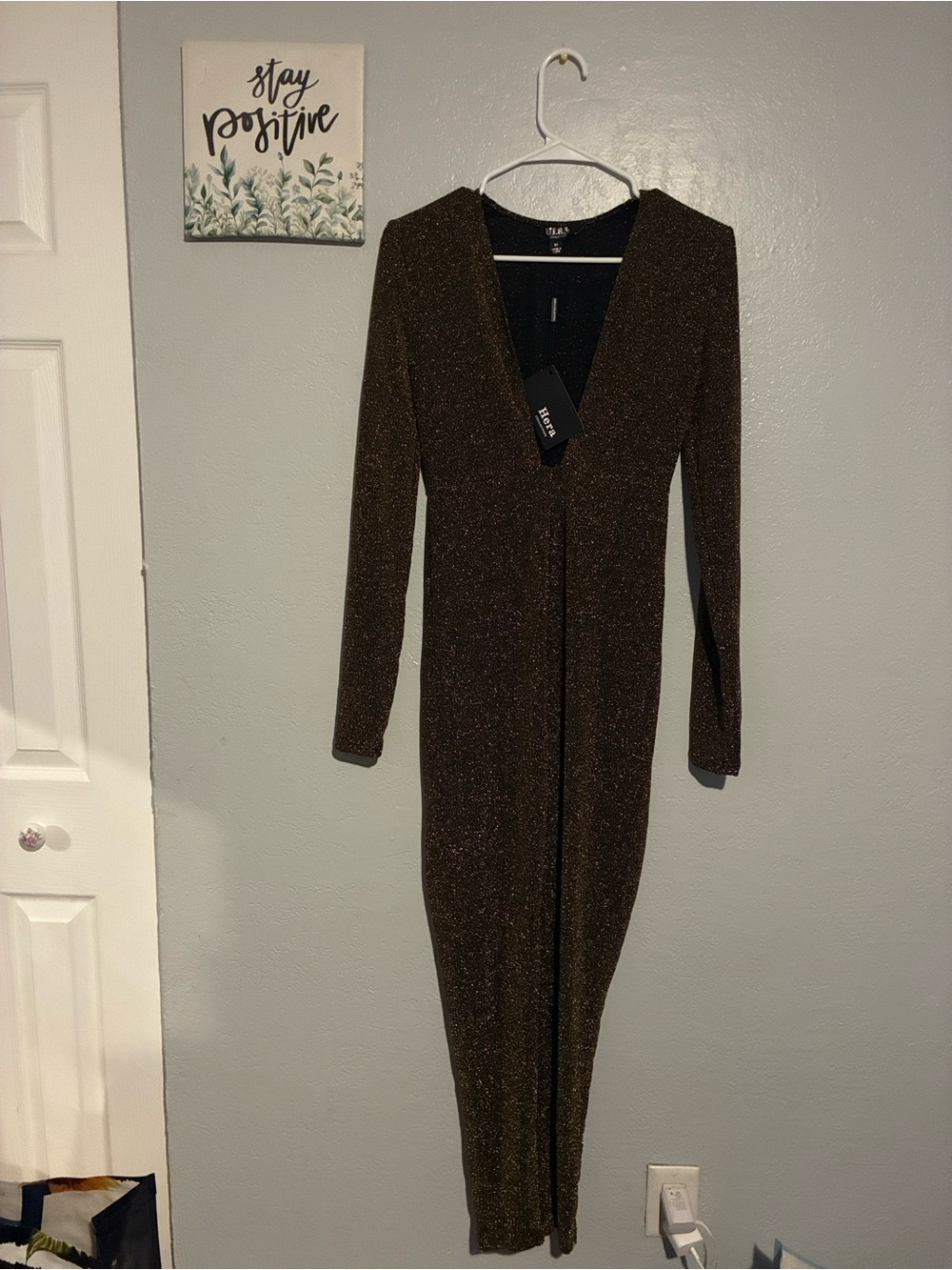 Hera Collection Black Gold Metallic Jumpsuit Size M